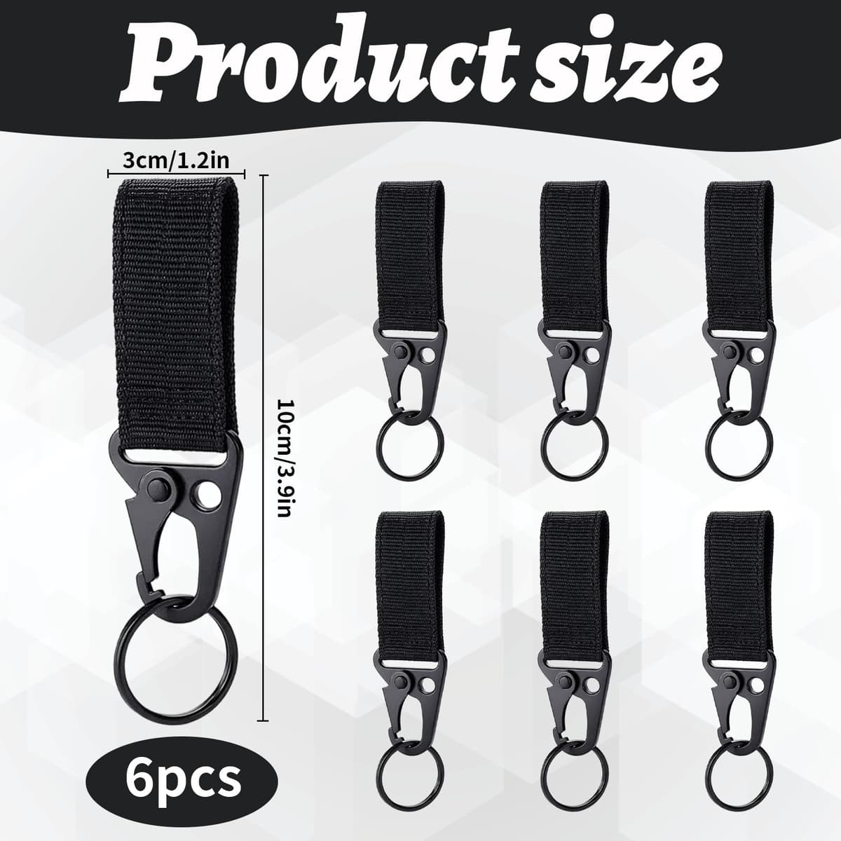 6 Piezas Mosquetón Táctico para Colgar, Llavero de Mosquetón Nylon Colgante Cinturón para Senderismo, Acampar, Actividades al Aire Libre para Acampar Senderismo Actividad al Aire Libre(Negro — view 3