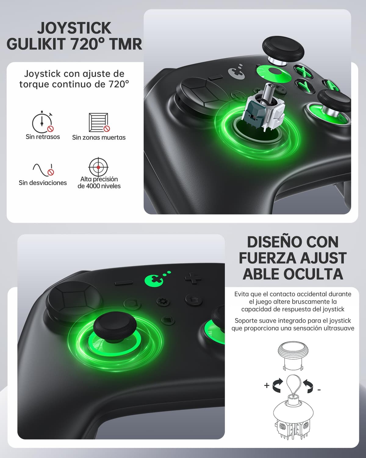 GuliKit TT PRO Mando Inalámbrico para PC, Android, iOS, Switch 1/2, Joystick TMR, con Batería de 950 mAh, Función de Activación y 4 Botones Metálicos Extraíbles en la Parte Trasera, Negro — view 3