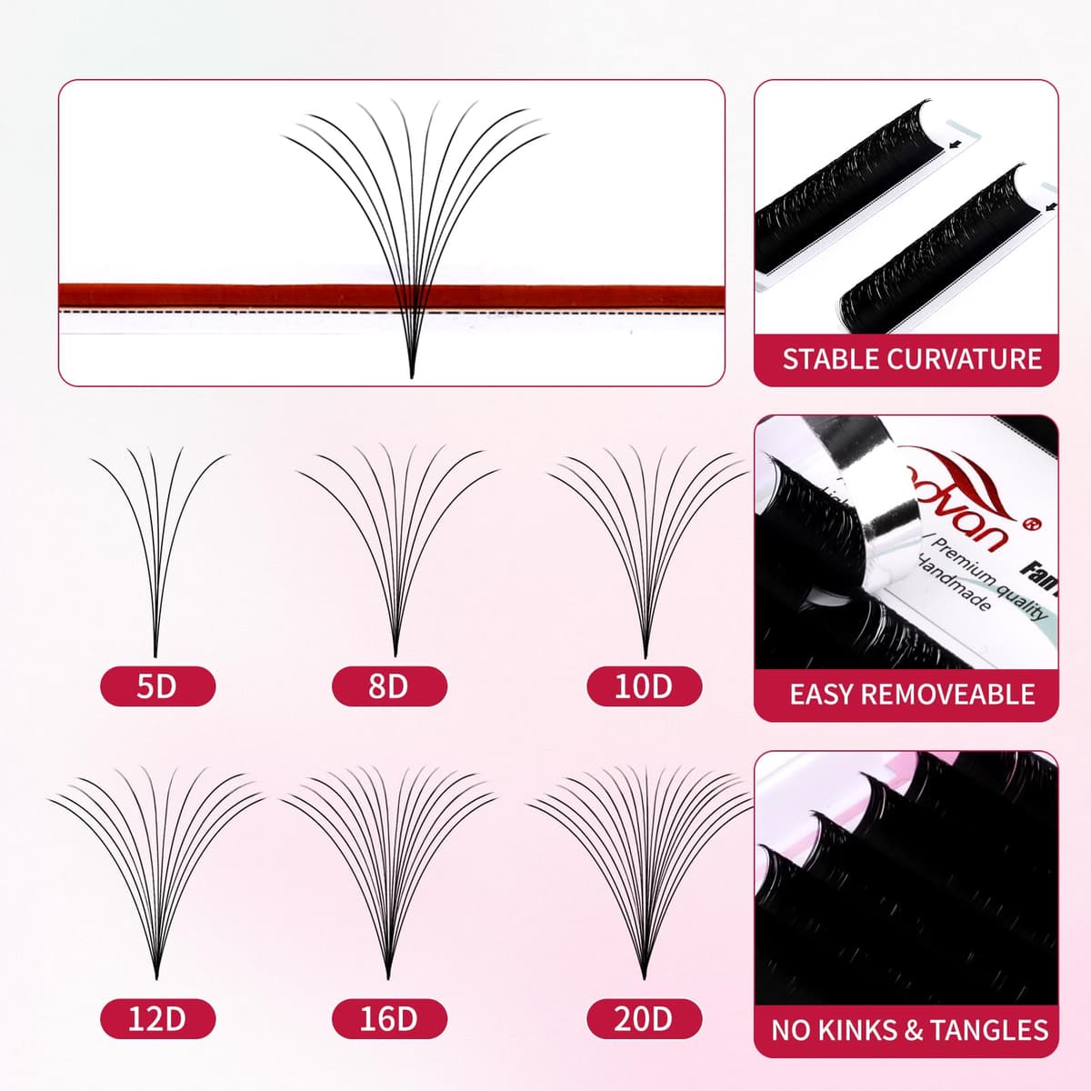 FADVAN Easy Fan Lashes, Self Fanning Volume Russian Eyelash Extensions 0.07D Curl 14mm Mixed Length Automatic Blooming Volume Easy Fan Lashes(0.07-D-14) — view 2