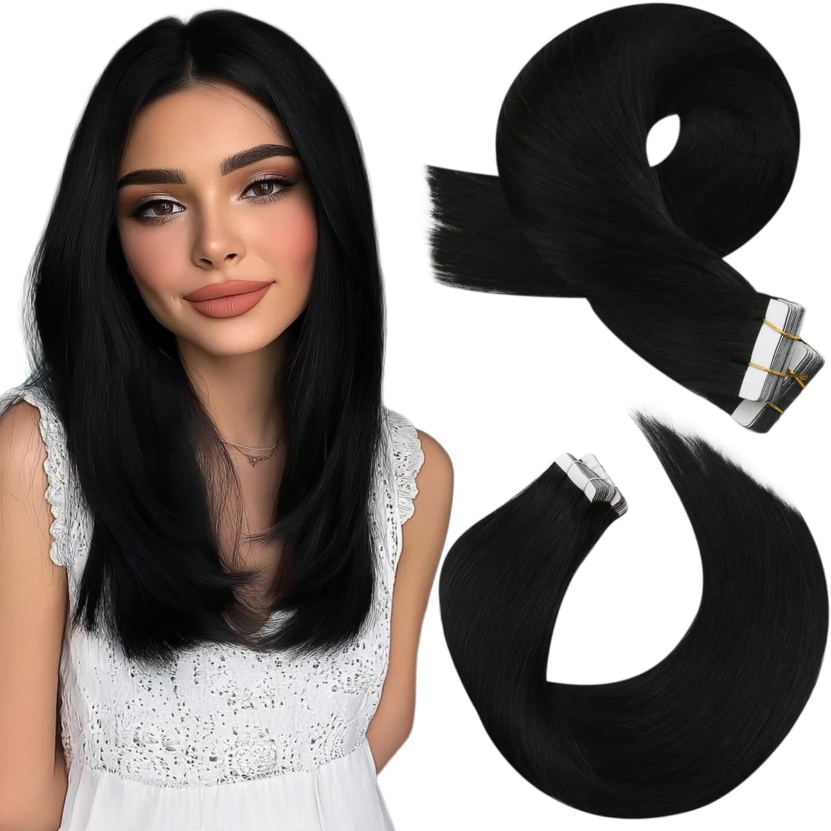 Moresoo Tape in Human Hair Extensions 20 Inch Highlight 50g/20pcs Tape in Hair Extensions Human Hair Ash Blonde with Platinum Blonde #P18/613 — view 76