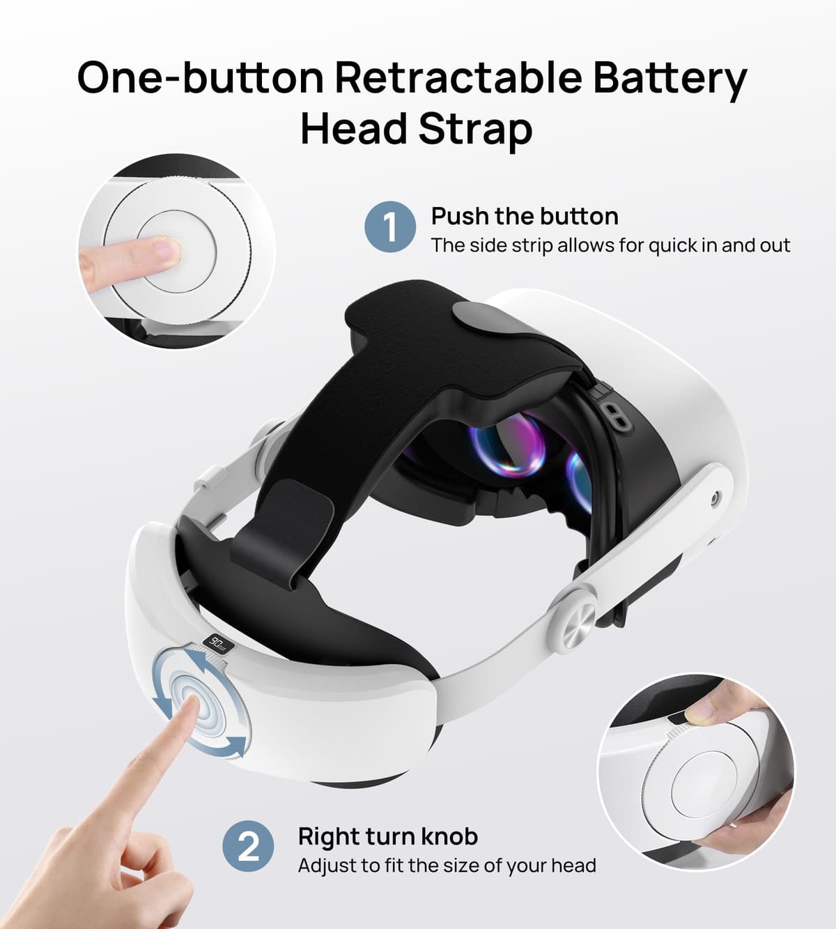 TRANSNOVO 10000mAh Battery Head Strap for Meta Quest 3S/Quest 3/Quest 2 Accessories, Elite Strap with One-Button Retractable Adjustment and Digital Display, Enhanced Comfort & Extends Playtime by 2-4h — view 2