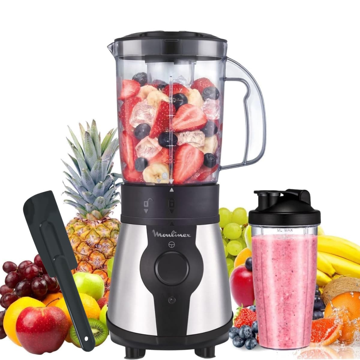 Moulinex Blendeo+, 450 W Blender, 1.5 L Jug, 2 Speeds + Pulse Function, Ice Chopper, Removable and Very Resistant Blades, Grey, LM2C08F0 — view 10