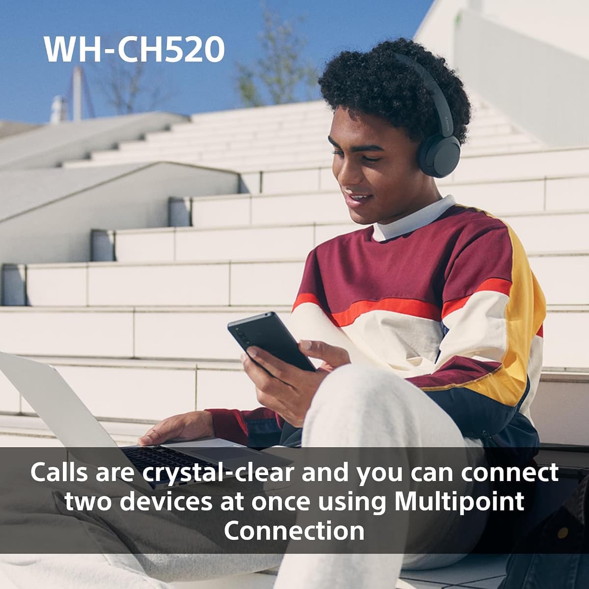 Sony WH-CH520 Wireless Bluetooth On-Ear Headphones, Lightweight Design, Up to 50hr Battery Life, Quick Charge, EQ, Clear Call Quality, iOS & Android - Black — view 5