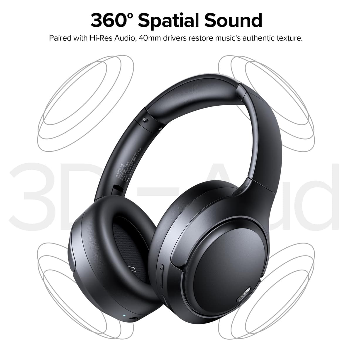 Hybrid Active Noise Cancelling Bluetooth 6.0 Headphones 120H Playtime 6 ENC Clear Call Mic, Over Ear Headphones Wireless with Hi-Res Audio Comfort Earcup Low Latency ANC Headphone for Travel Workout — view 5