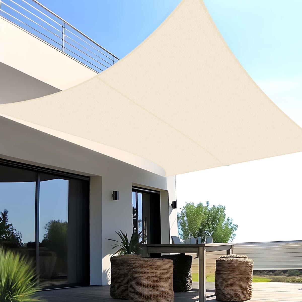SUNNY GUARD Toldo Vela de Sombra Impermeable 3x3x3m Triangular a Prueba de Viento protección UV para Patio,Jardín, Exteriores, Terraza, Color Arena — view 24