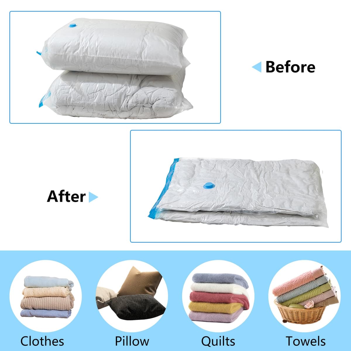 Bolsas de Vacío Ropa con Bomba Eléctrica, 20 Piezas Bolsas Vacío Para Ropa 5XL+5L+5M+5S para Guardar Ropa, Ropa de Cama, Almohadas, Mantas, Edredones, Bolsas ahorradoras de espacio — view 5