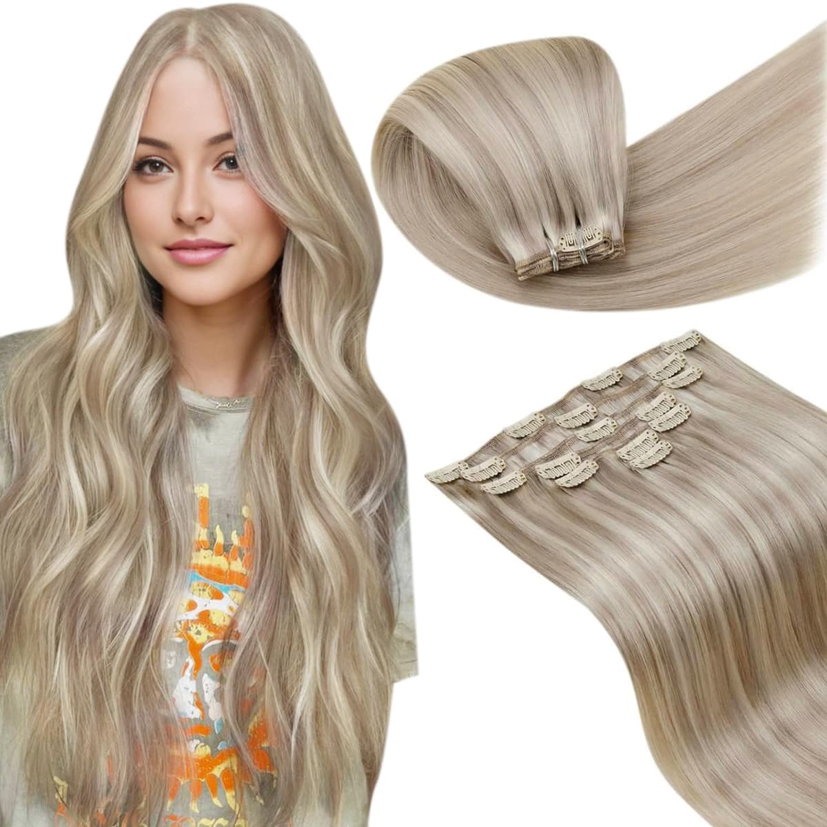 LaaVoo Hair Extensions Clip in Real Human Hair Brown Clip in Hair Extensions Dark Brown Remy Straight Hair Full Head Double Weft 80g 5pcs 14 Inch #4 — view 91