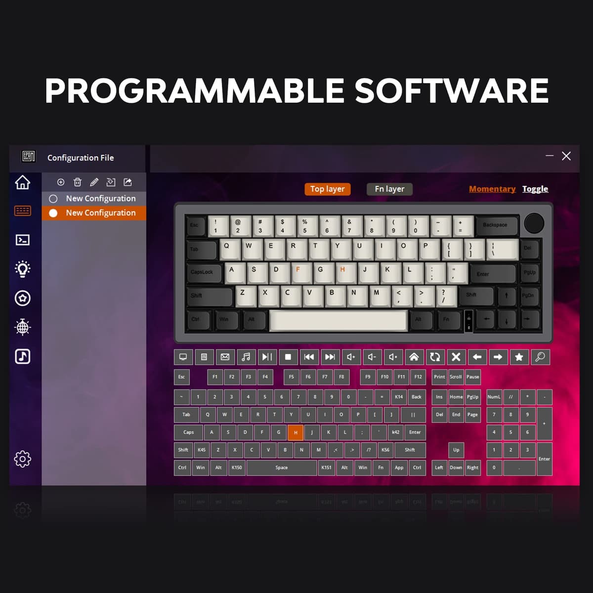 EPOMAKER EK68 Teclado Mecánico Inalámbrico/Bluetooth/USB-C. 65% Teclado con batería 3000mAh,Volumen botón,RGB,Hot Swap,para Juegos/Oficina/PC/Mac/Linux (US Negro Oro, Gateron Yellow Switch) — view 3
