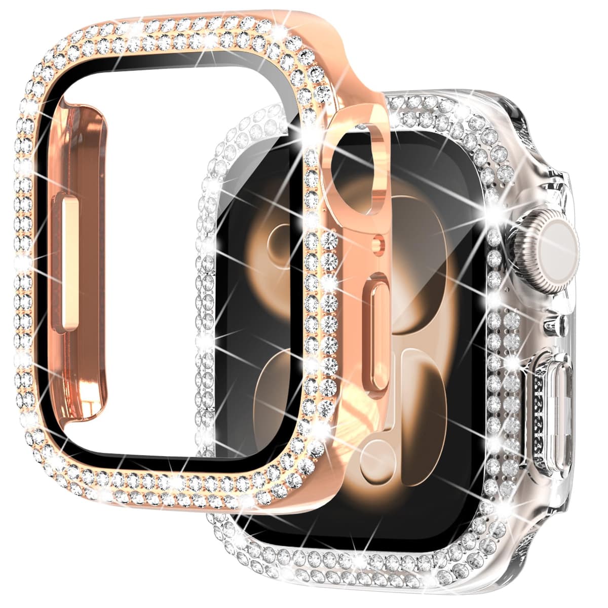 NewWays 2 Pack Compatible with Apple Watch Case 40mm Built-in Screen Protector,Women Diamond Bling Cases for iWatch Series SE(2025-2020) 6 5 4,Silver/Clear — view 14