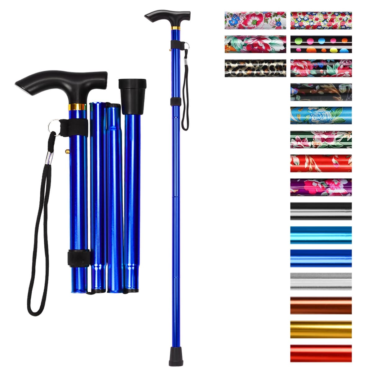 supregear Bastón Plegable, 5 Niveles de Altura Ajustable, Ligero y Portátil para Viaje, Mango en T y Pulsera, Extensible para Personas Mayores y Adultos con Discapacidad — view 16