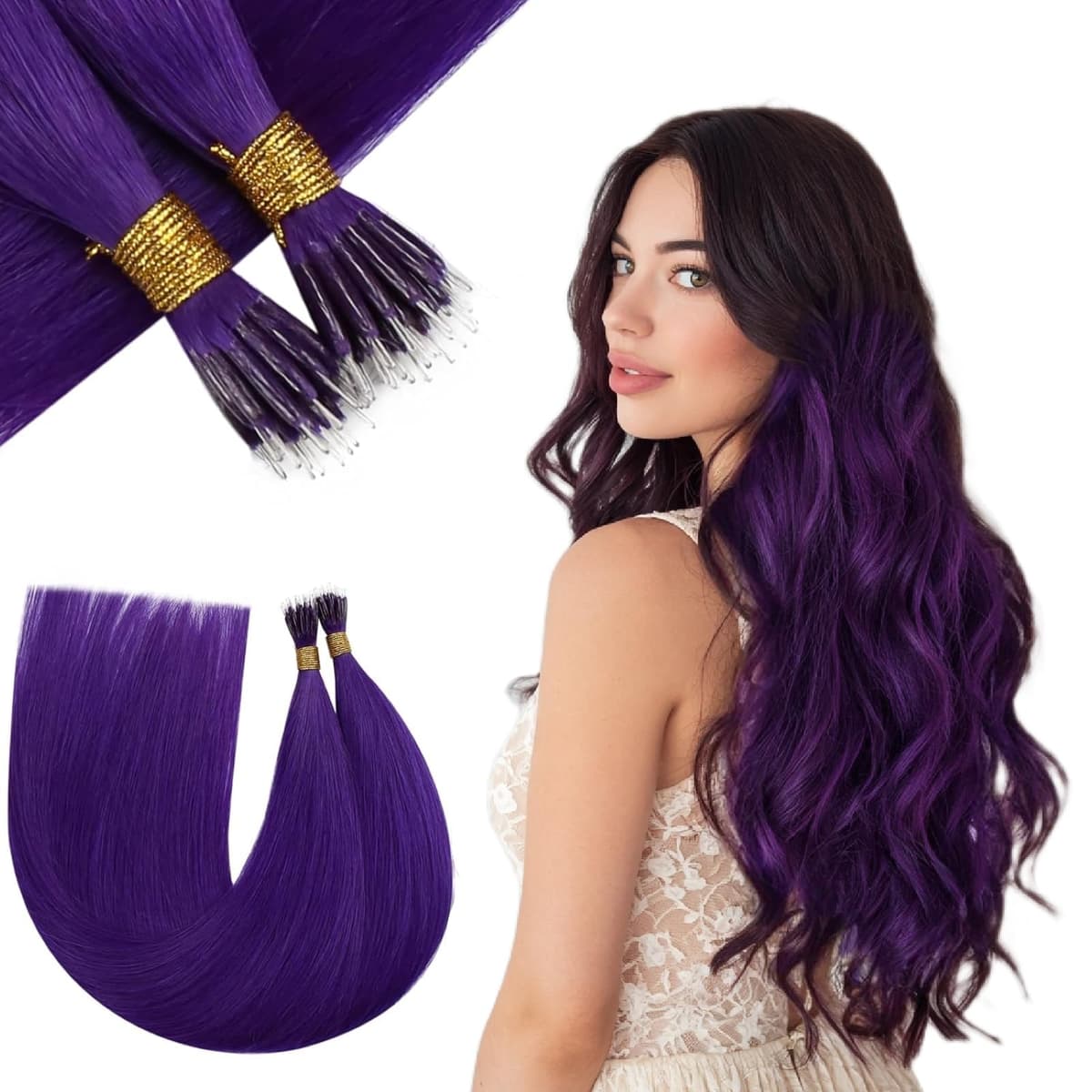 RUNATURE 18 Inch Nano Beads Hair Extensions Real Human Hair Ice Blonde Nano Hair Extensions Real Human Hair White Blonde Invisible Nano Rings Straight Remy Hair 50g 50s #800 — view 12