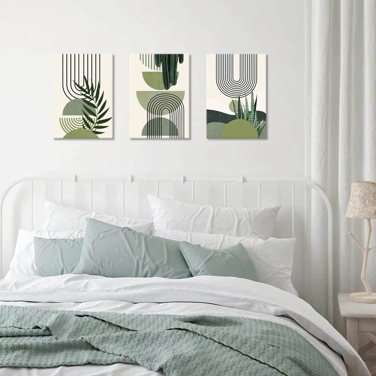 FajerminArt 3Pcs Framed Sage Green Canvas Wall Art, Modern Aesthetic Green Plant Wall Art Boho Home Decor Poster Canvas Painting Wall Decor for Bedroom Living Room Office Ready to Hang 30x40cmx3 Pcs — view 5