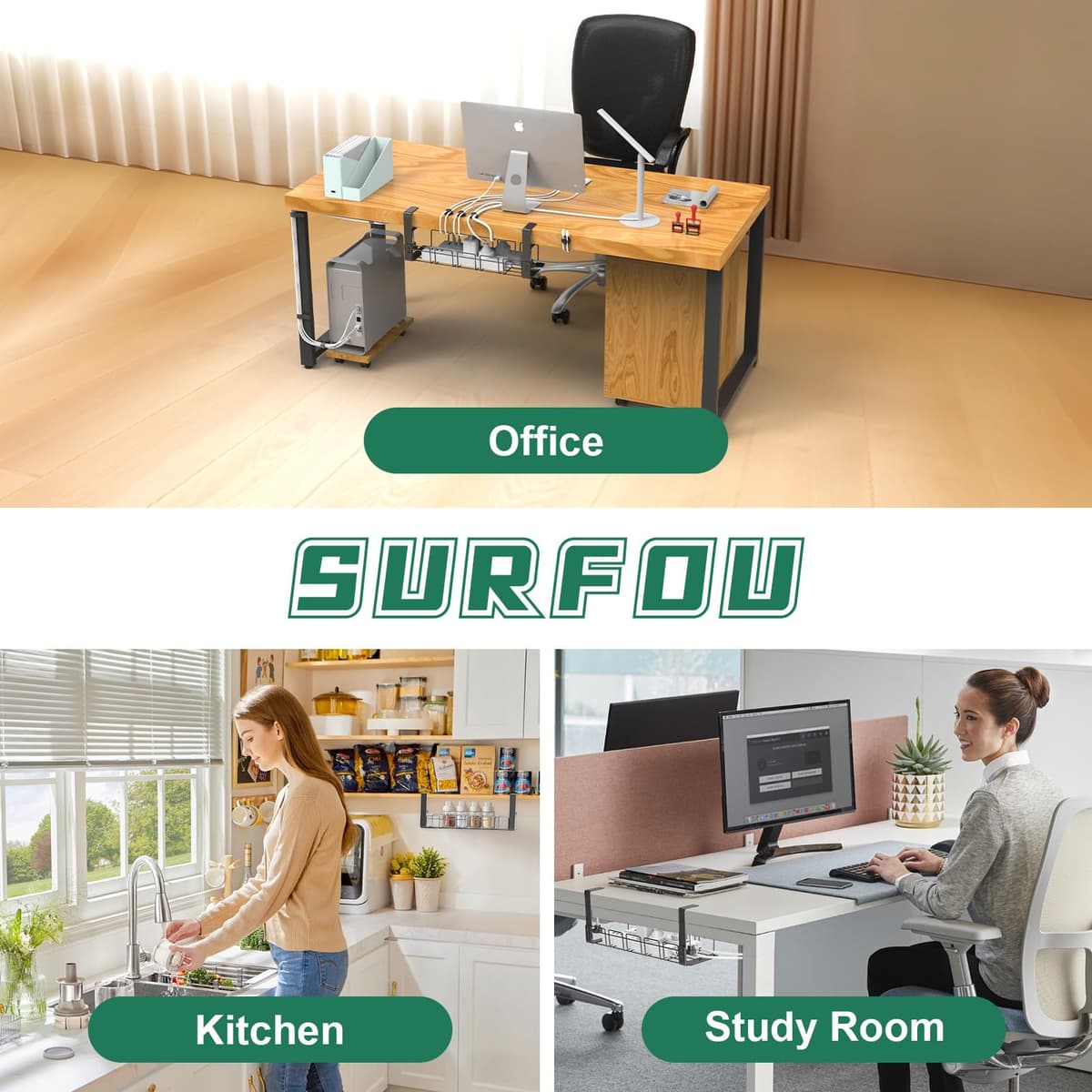 Desk Cable Organizer Tray, Cable Management Tray Under Table, Accessories for Storing and Hiding Cables, Support Strip for Computer, Office — view 3