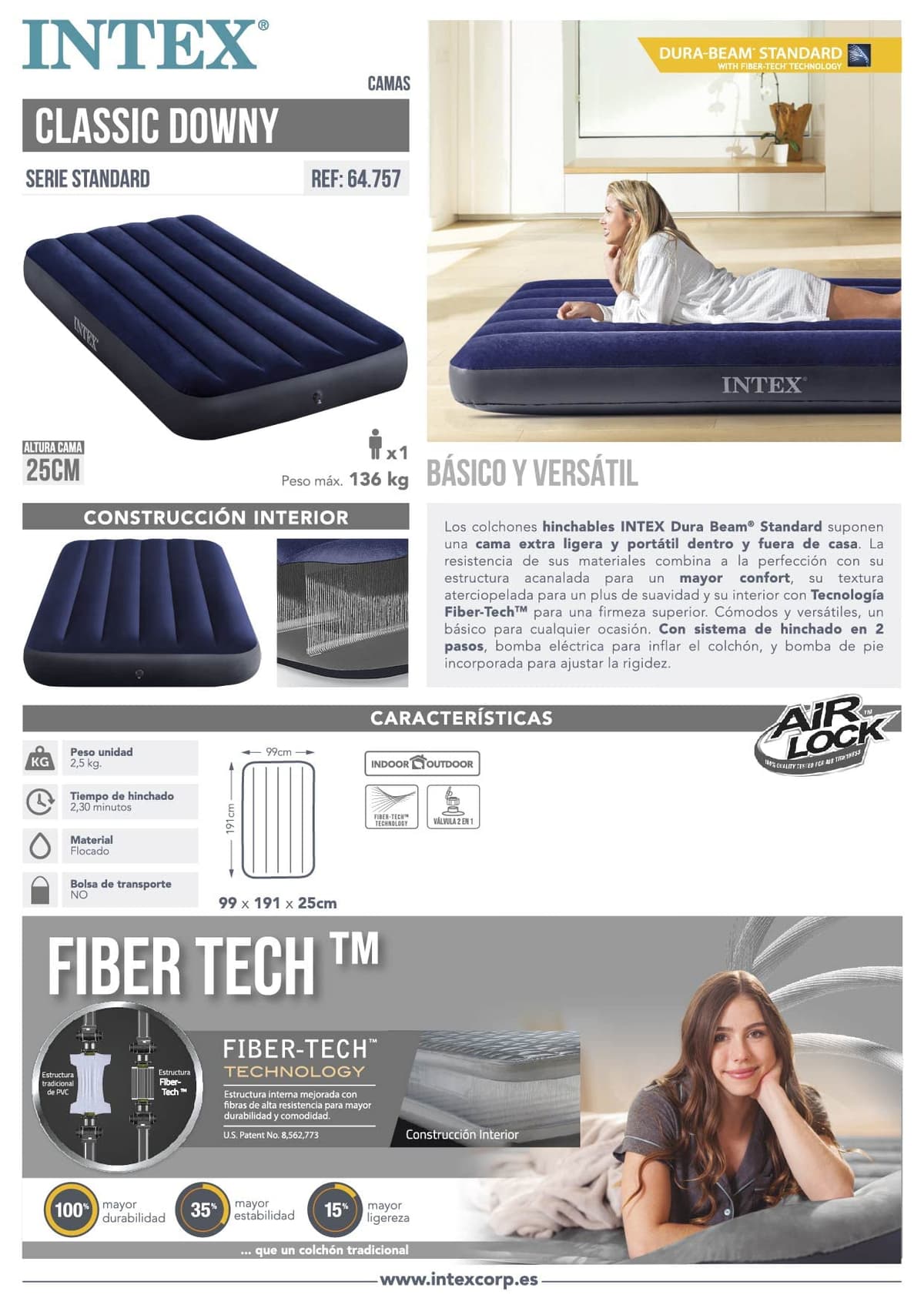 Intex Colchón hinchable Dura-Beam, Cama de aire inflable para camping Color Azul, acampada — view 8
