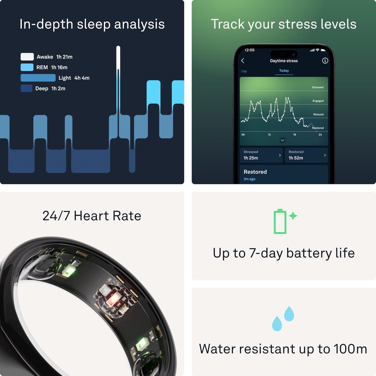Oura Gen3 Heritage Smart Ring - Size 7, Black | Sleep, Heart Rate and Fitness Tracking Wearable - Up to 7 Day Battery Life - iOS/Android Compatible - Size First with Oura Sizing Kit — view 5