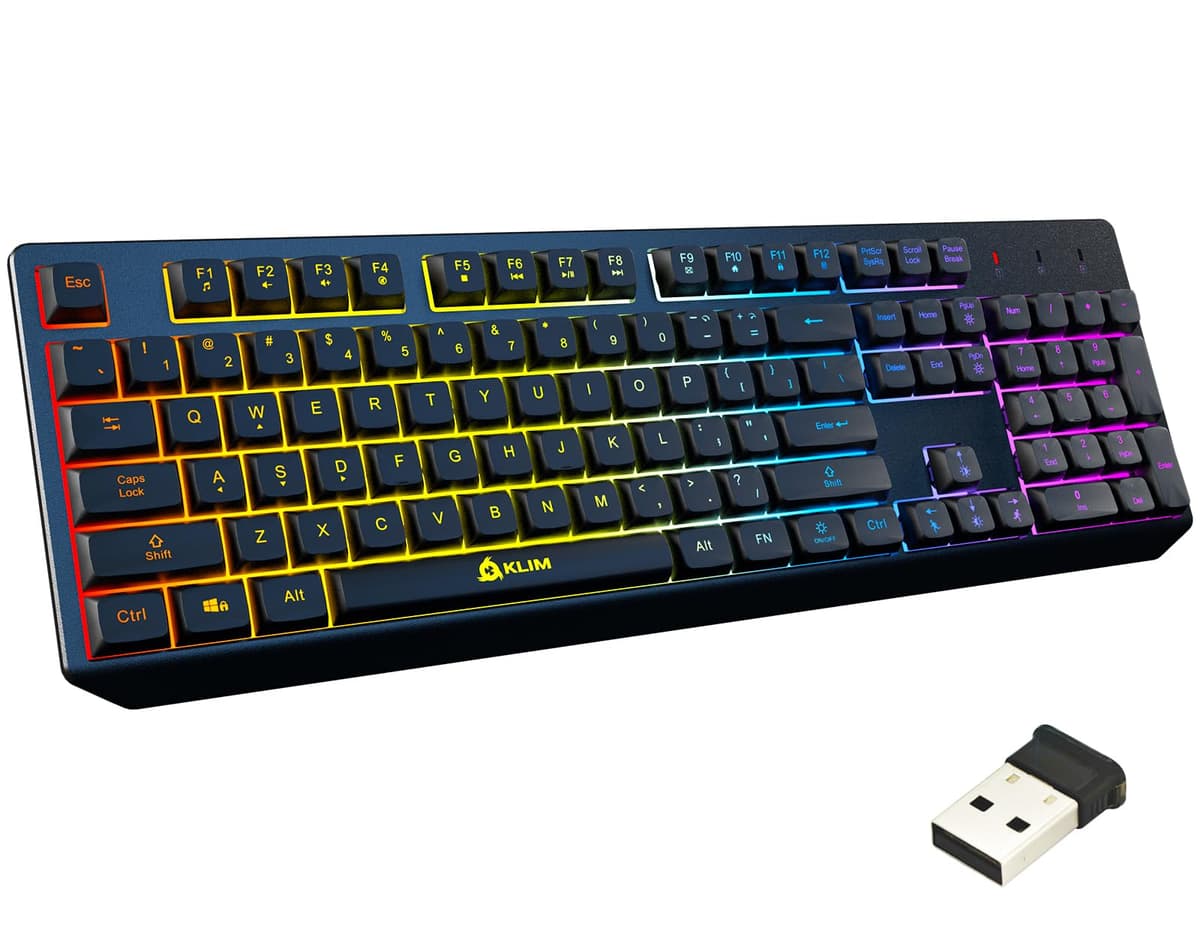 KLIM Chroma Wireless Gaming Keyboard RGB New - Long-Lasting Rechargeable Battery - Quick and Quiet Typing - Water Resistant Backlit Wireless Keyboard for PC PS5 PS4 Mac - Black