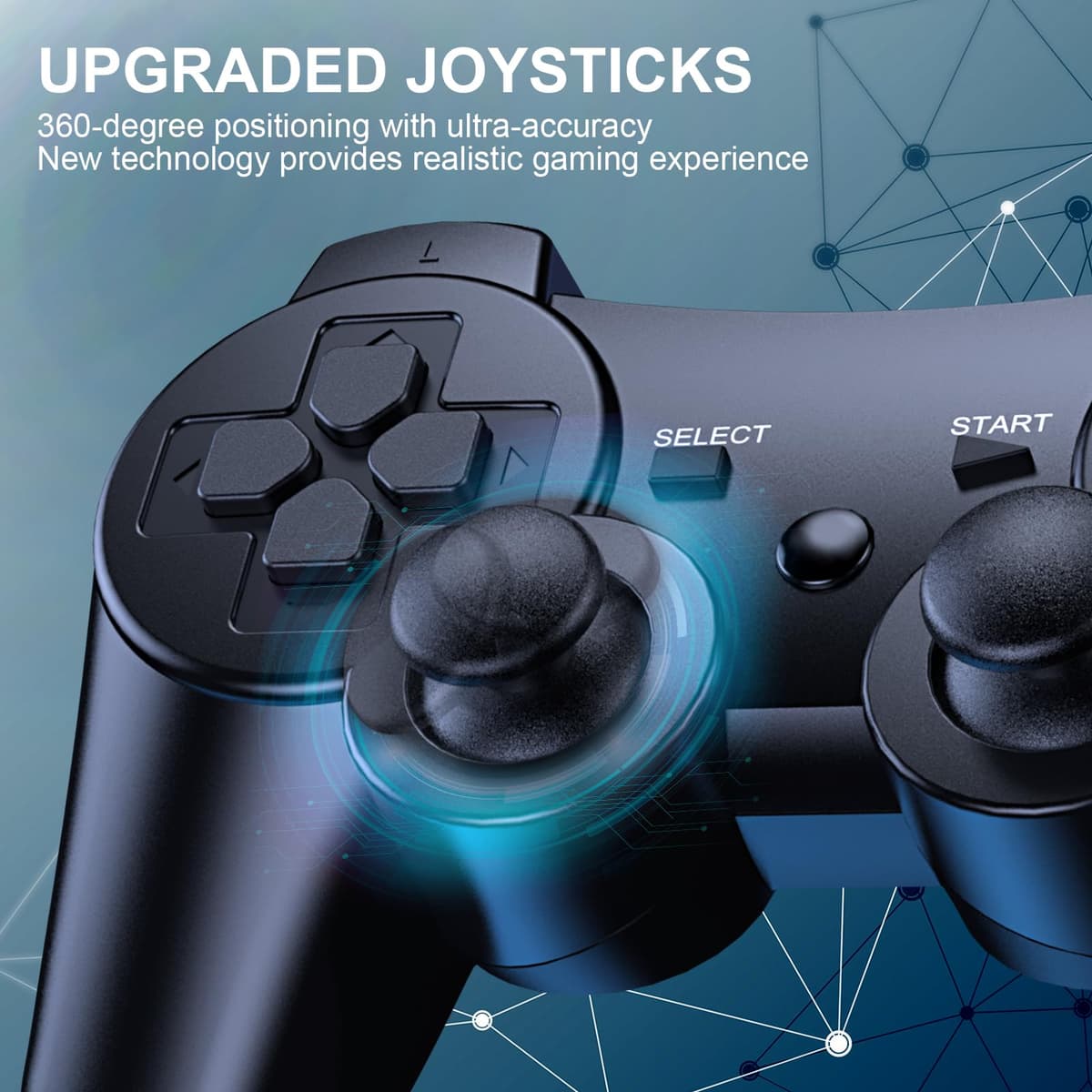 Diswoe Mando PS3, 2 Pack Mando Inalámbrico para PS3, Wireless Bluetooth Controlador con Doble Vibración, Gyro Axis, Mando Recargable PS3 Gamepad Joystick con 2 cables de carga — view 3