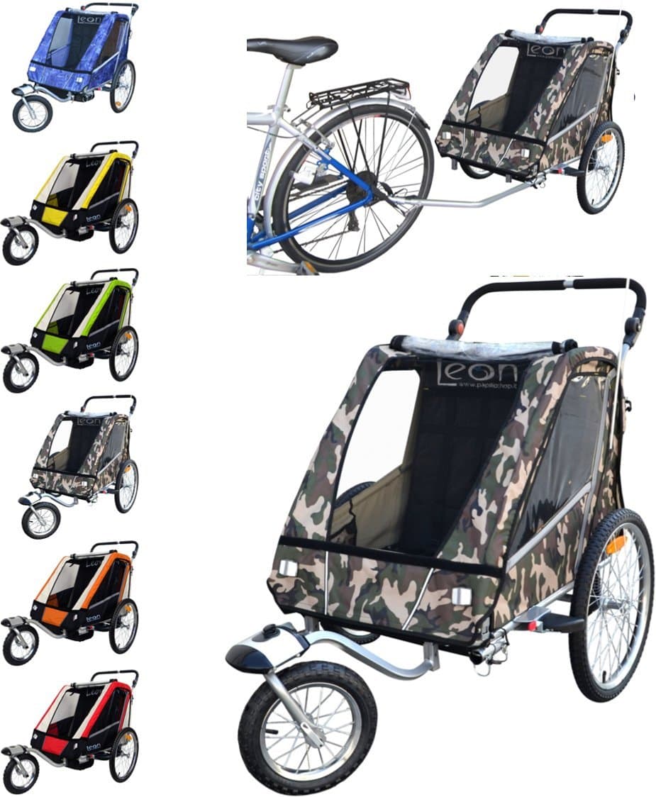 papilioshop Leon remolque Carrito Carrito para el transporte de 1 o 2 Uno Dos niño niños con la bicicleta rueda delantera piroettante bicicleta portabimbo Bimbo Bimbi portabimbi carro plegable Cochecito de con X Puerta — view 5