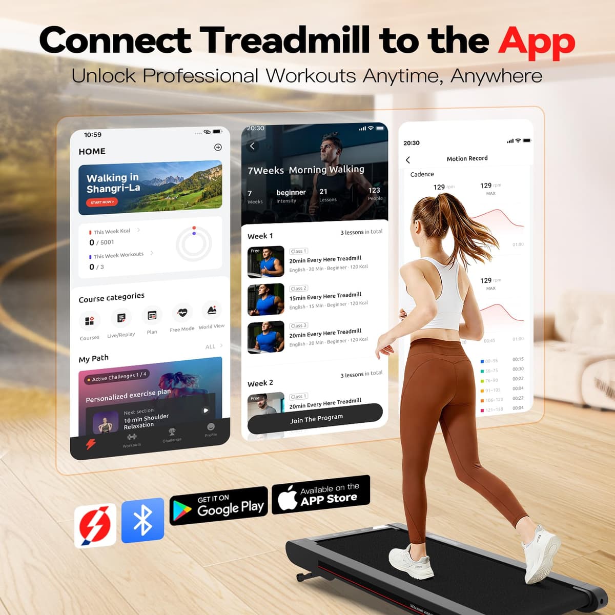 Sperax Walking Treadmill Pad with APP, 3 in 1 Under Desk Treadmill, 400W Low Noise Walking Vibration Pad with Remote Control,Portable Treadmills for Home Office — view 2
