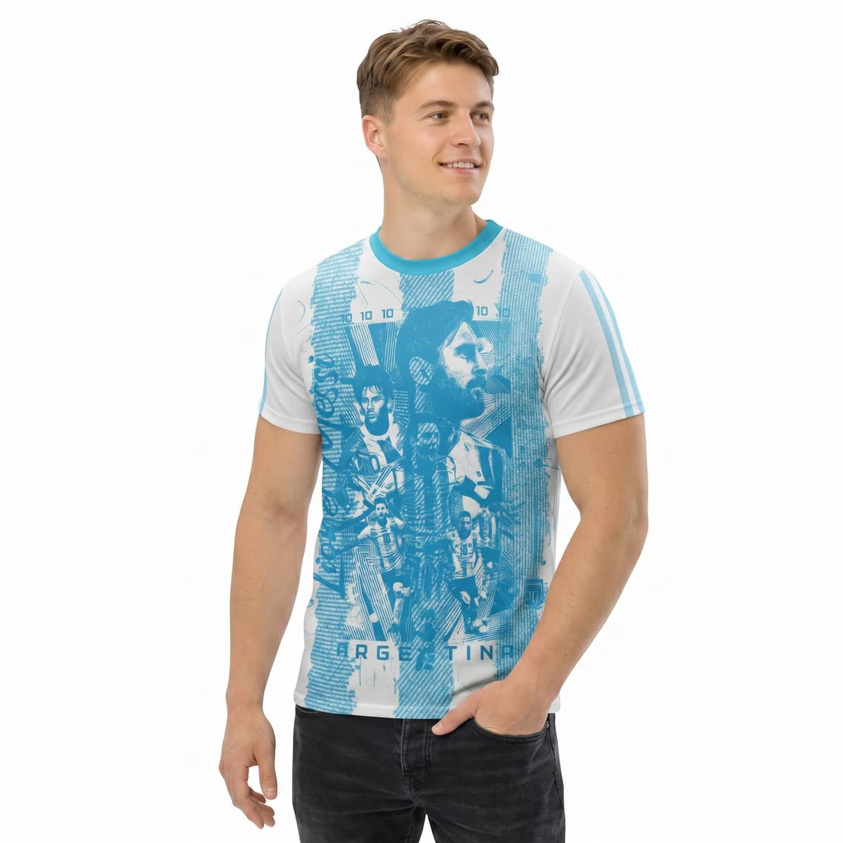 Lionel Messi & Argentina. Camiseta Deportiva, de fútbol. Estilo Deportivo. Unisex. 100% Interlock. Diseño de fantasía. Somos Sportivo Maglietta. CAM0092. — view 2