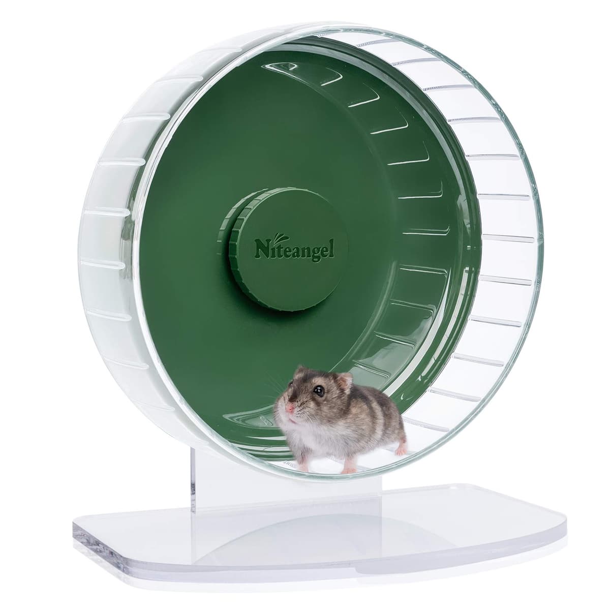 Niteangel Super Silent Hamster Exercise Wheels - Quiet Spinner Hamster Running Wheels with Adjustable Stand for Hedgehog Gerbils Mice Or Other Small Animals (Large, Transparent) — view 10