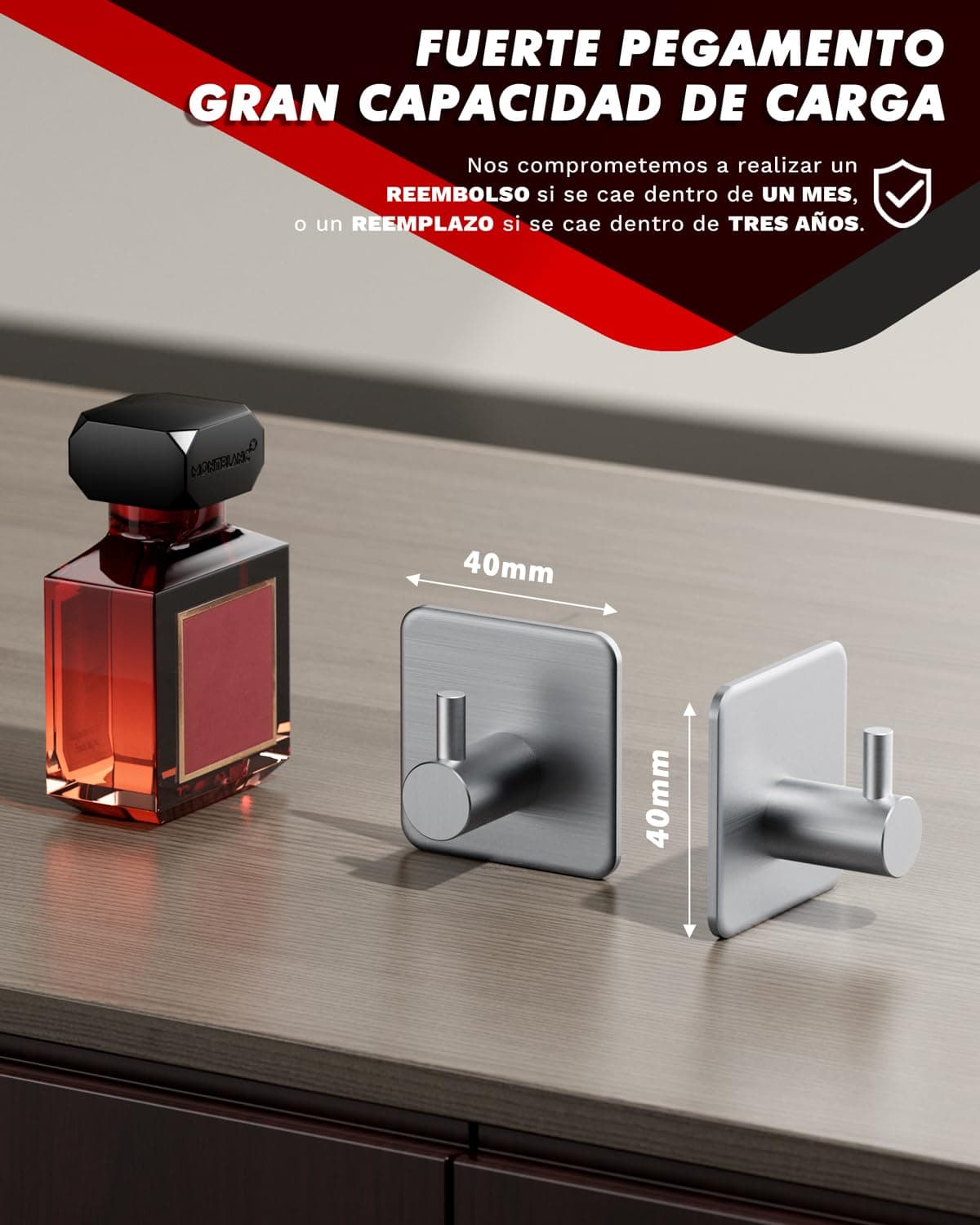 Auxmir Ganchos Adhesivos para Pared, Acero Inoxidable Colgador Toallas sin Taladro, Toalleros Autoadhesivo Extrafuerte para Baño Cocina Albornoz Trapos, Gris, 6 Piezas — view 9