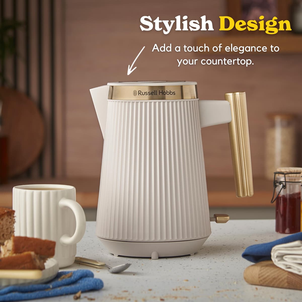 Russell Hobbs Kettle, Brontë Stone, Stylish Matte Design with Chrome Accents, Perfect Pour Spout, 360° Base With Cord Storage, Easy Open Lid, 1.7L Capacity, 3000W — view 2