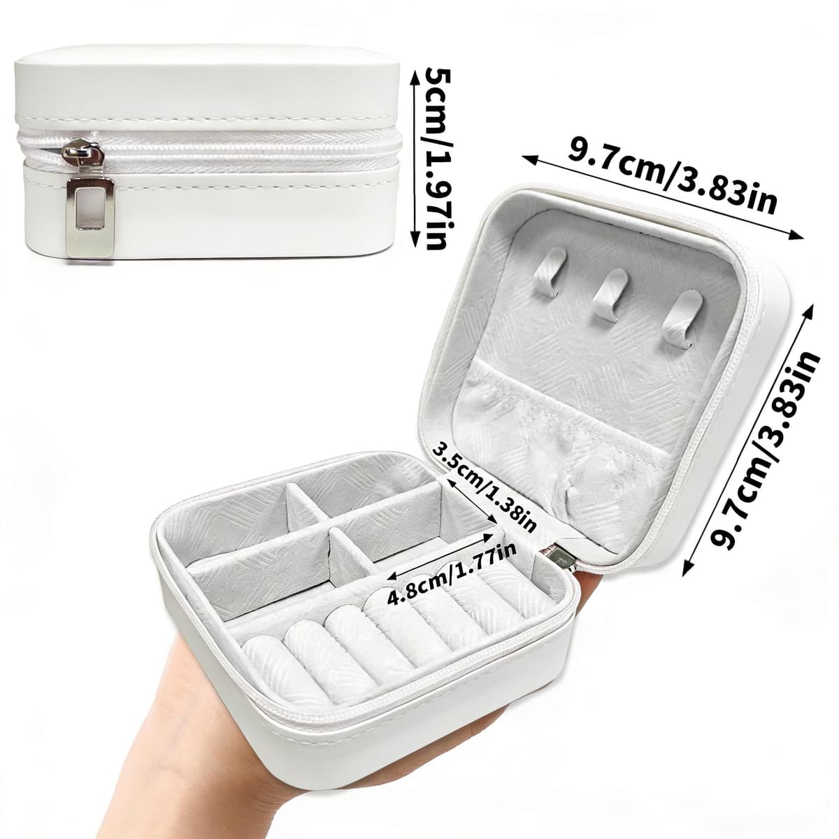 Joyero con monograma portátil, caja de joyería compacta blanca, estuche de viaje organizador de viaje, caja de almacenamiento para collares, aretes, anillos, pulseras (letra A) — view 5