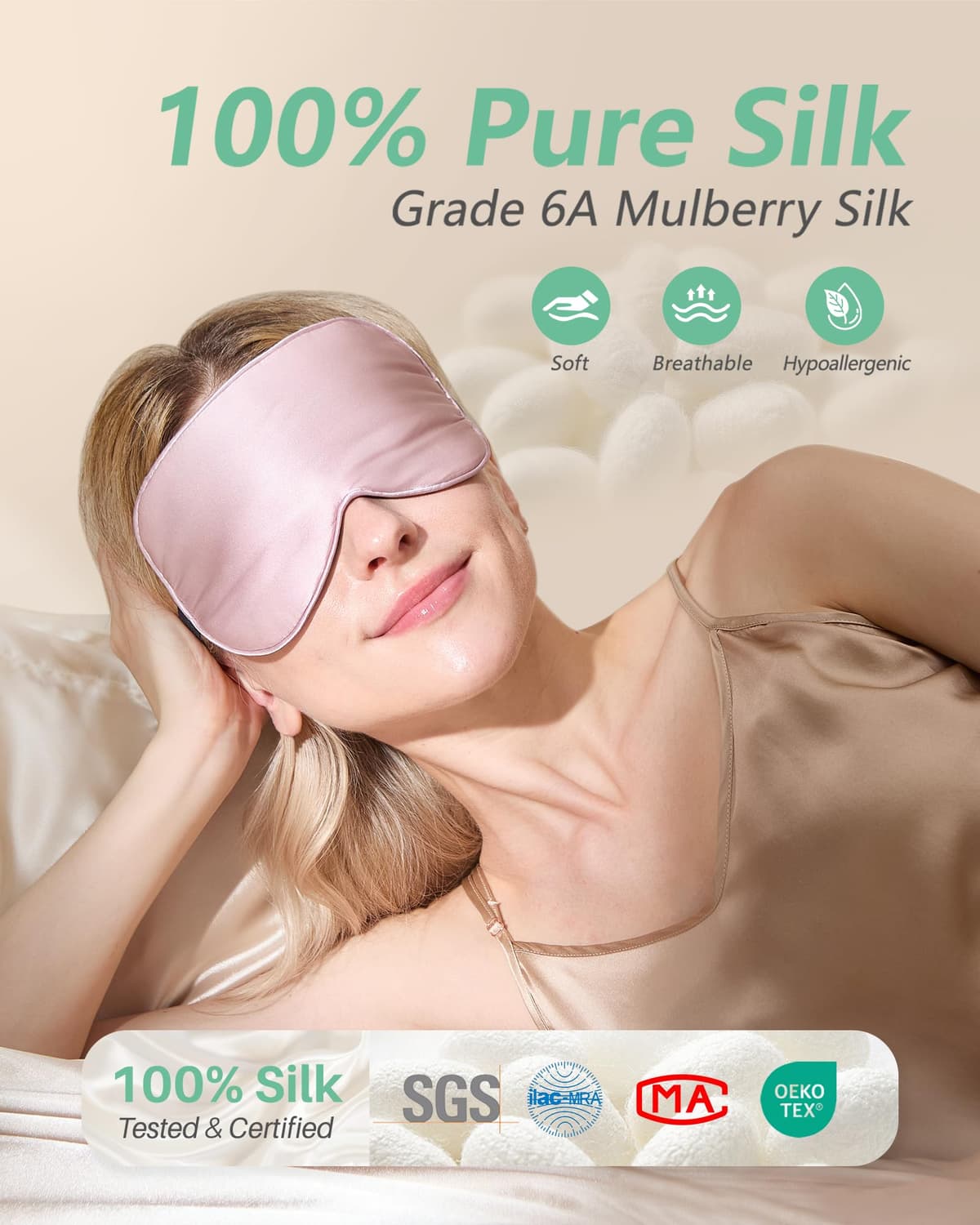 BeeVines Sleep Mask, 2 Pack 100% Real Natural Pure Silk Eye Masks with Adjustable Strap for Sleeping, Mulberry Silk Eye Sleep Shade Cover, Block Light Reduces Puffy Eyes Traveling Gifts — view 2