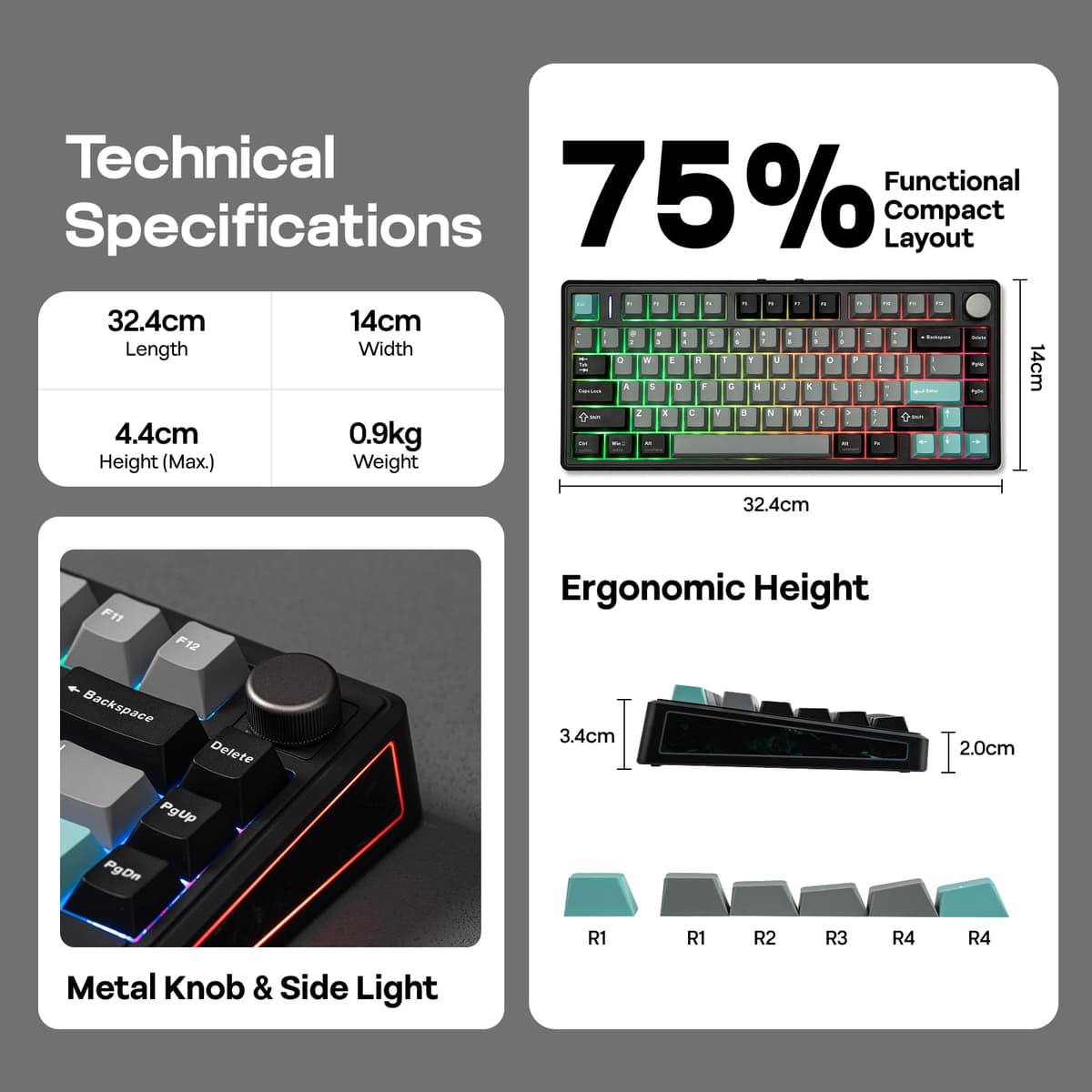 EPOMAKER TH80 V2 75% Kabellose Mechanische Gaming-Tastatur, 8000mAh&2,4G/BT, Hot-Swap, Mac Modifier, RGB, Programmierbare Tasten & Knopf, Creamy Tastatur für Mac/PC (Schwarz, Creamy Jade) — view 9