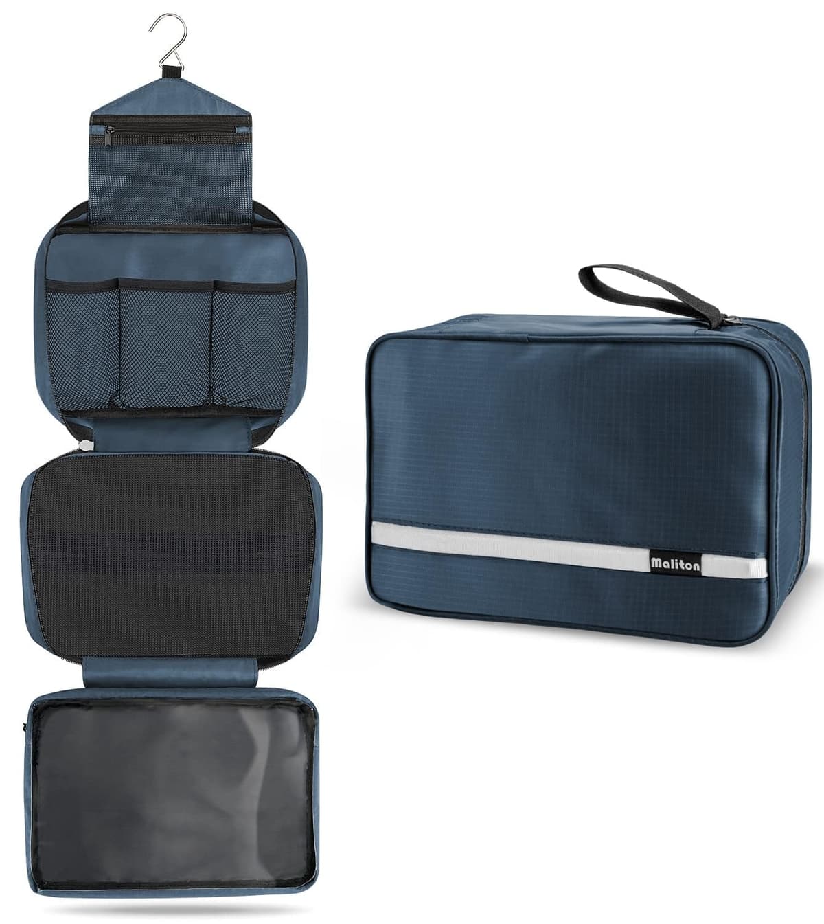 Maliton Hanging Toiletry Bag, Waterproof Large Mens Wash Bag, Foldable Travel Toiletry Bag with 4 Compartments, Travel Essentials for Business Trip, Vacation and for Overnight & Shower（Black） — view 12