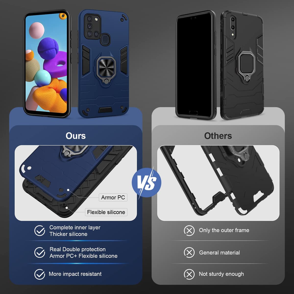 Funda para CMF Phone 2 Pro, Carcasa Antigolpes con Soporte anular metálico, Case Protectora de Grado Militar, Negro — view 930