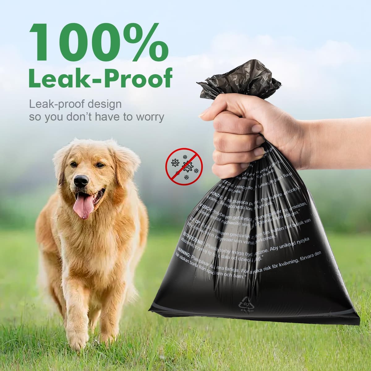 REVER GH50, Dog Poop Bags, 300 Units, Extra Thick, Fragrance-Free, 33 x 23 cm, 20 Rolls (15 per Roll), Black — view 4