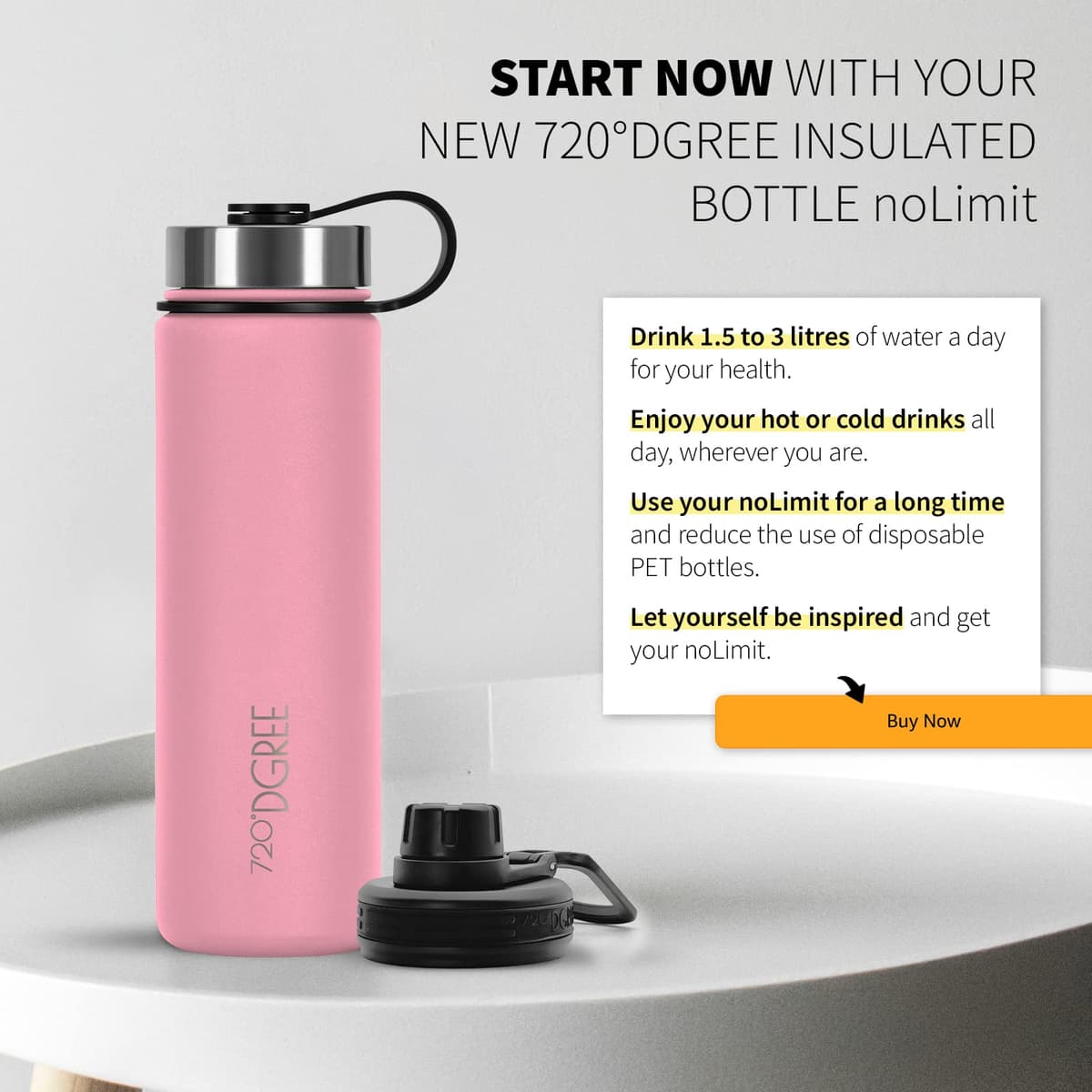 720°DGREE Botella Agua Termo Acero Inoxidable “noLimit“ – 410ml, 530ml, 710ml, 950ml, 1200ml - Sin BPA Free, Antigoteo y Prueba de Fugas - Frasco térmico, Cantimplora Aislada +Cubierta Deportes Gratis — view 4