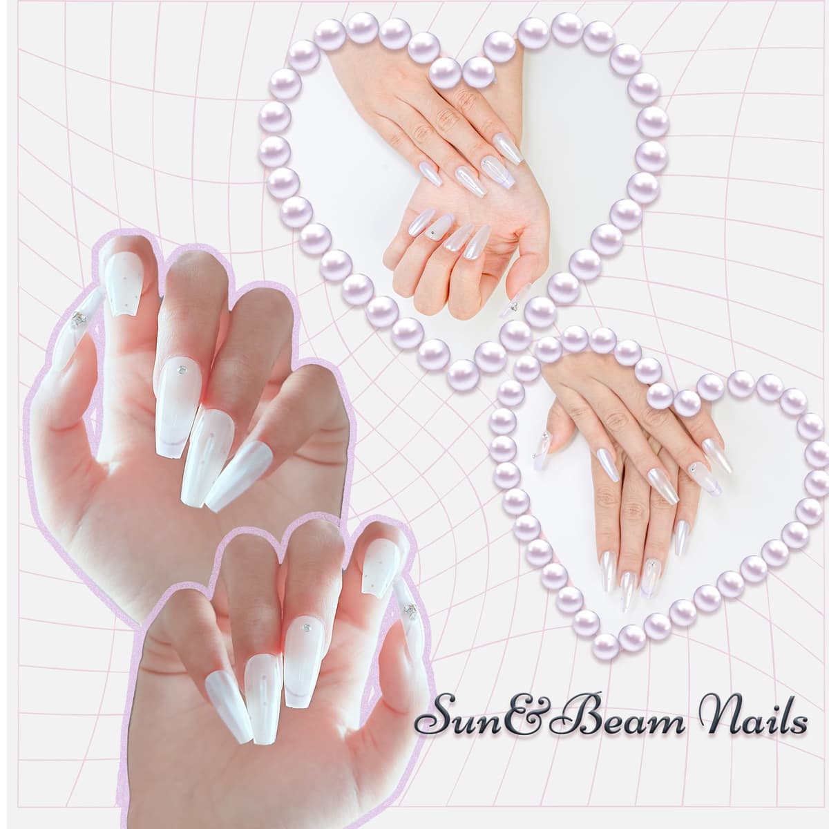 Sun&Beam Nails Handmade Press On Nail Long Coffin Ballerina Pink Flower Acrylic Fake Tip 3D Design Art Charms Cute with Storage Box 10 Pcs (S) — view 222