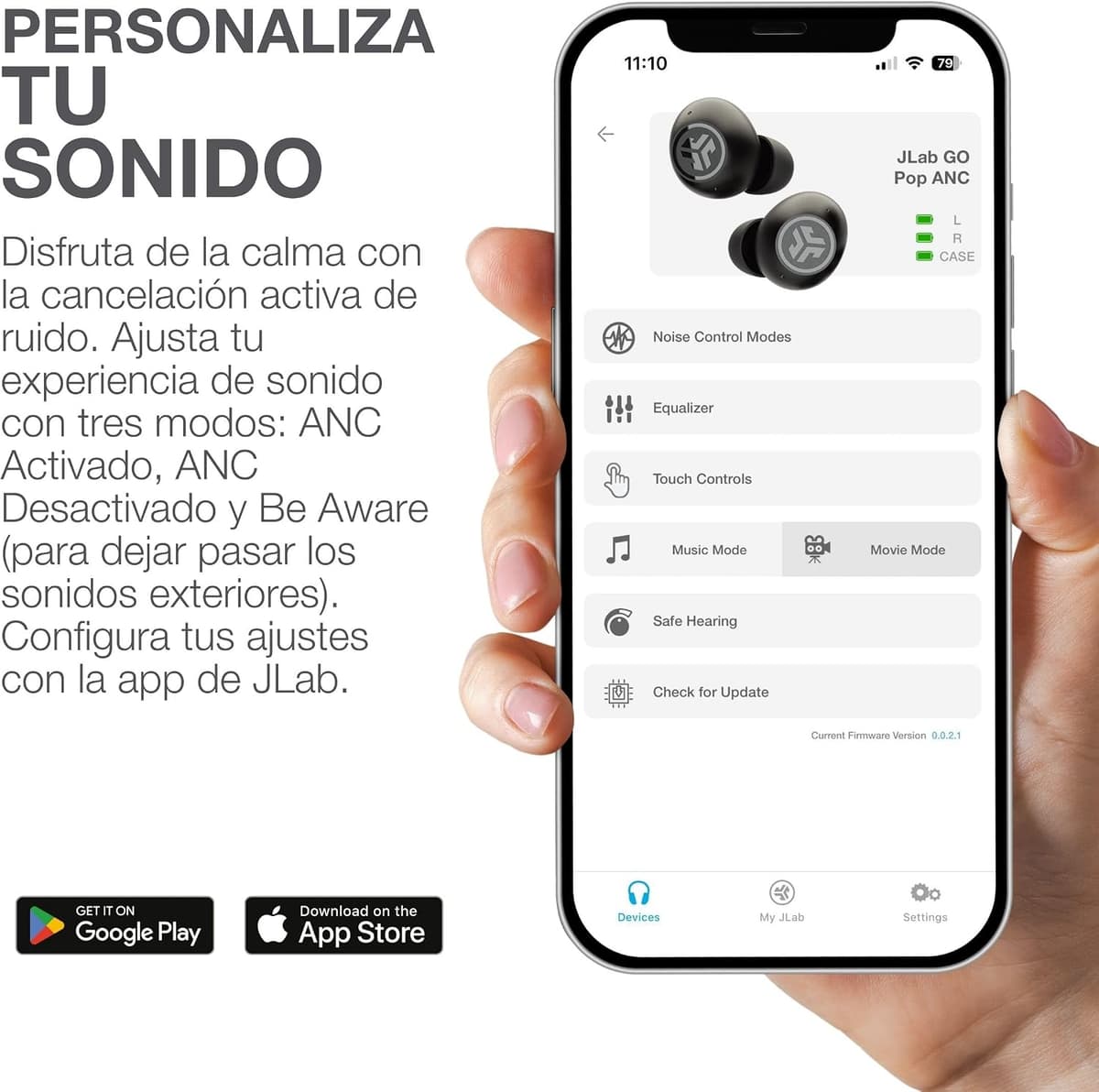 JLab Go Pop ANC Auriculares Bluetooth ANC, 24+ h de autonomía, IP55 Resistentes al Sudor, micrófono, Llamadas claras y conexión multipunto, Negro — view 4