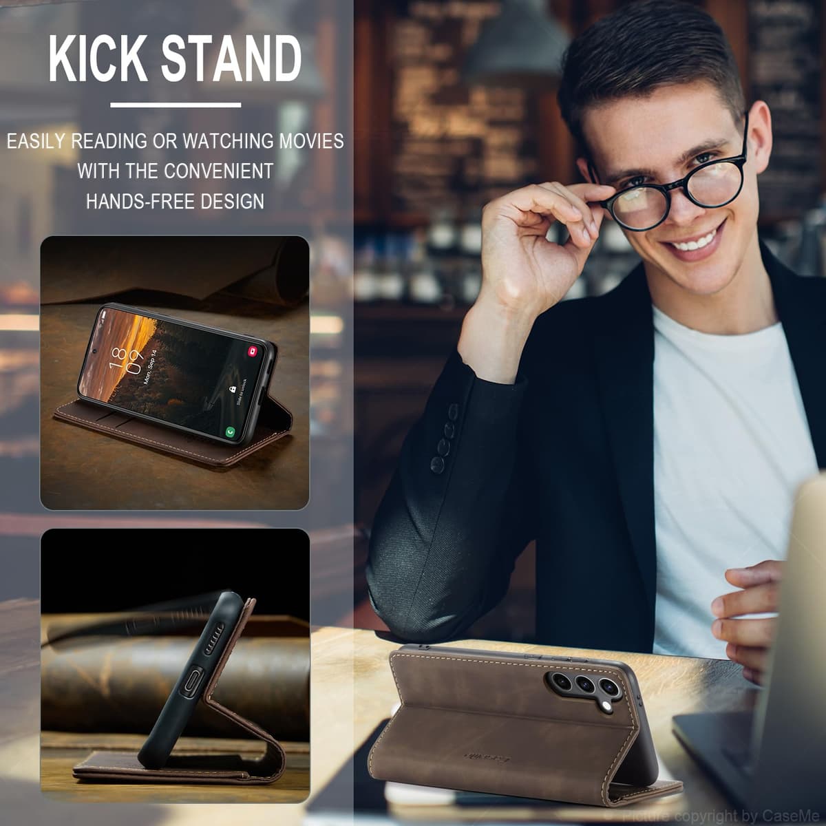 for Samsung Galaxy S24 Plus Case, Flip Wallet Leather Case with Card Holder Magnetic Closure Shockproof Kickstand Protective Phone Cases Cover for Galaxy S24 Plus 5G Cover,Coffee — view 5