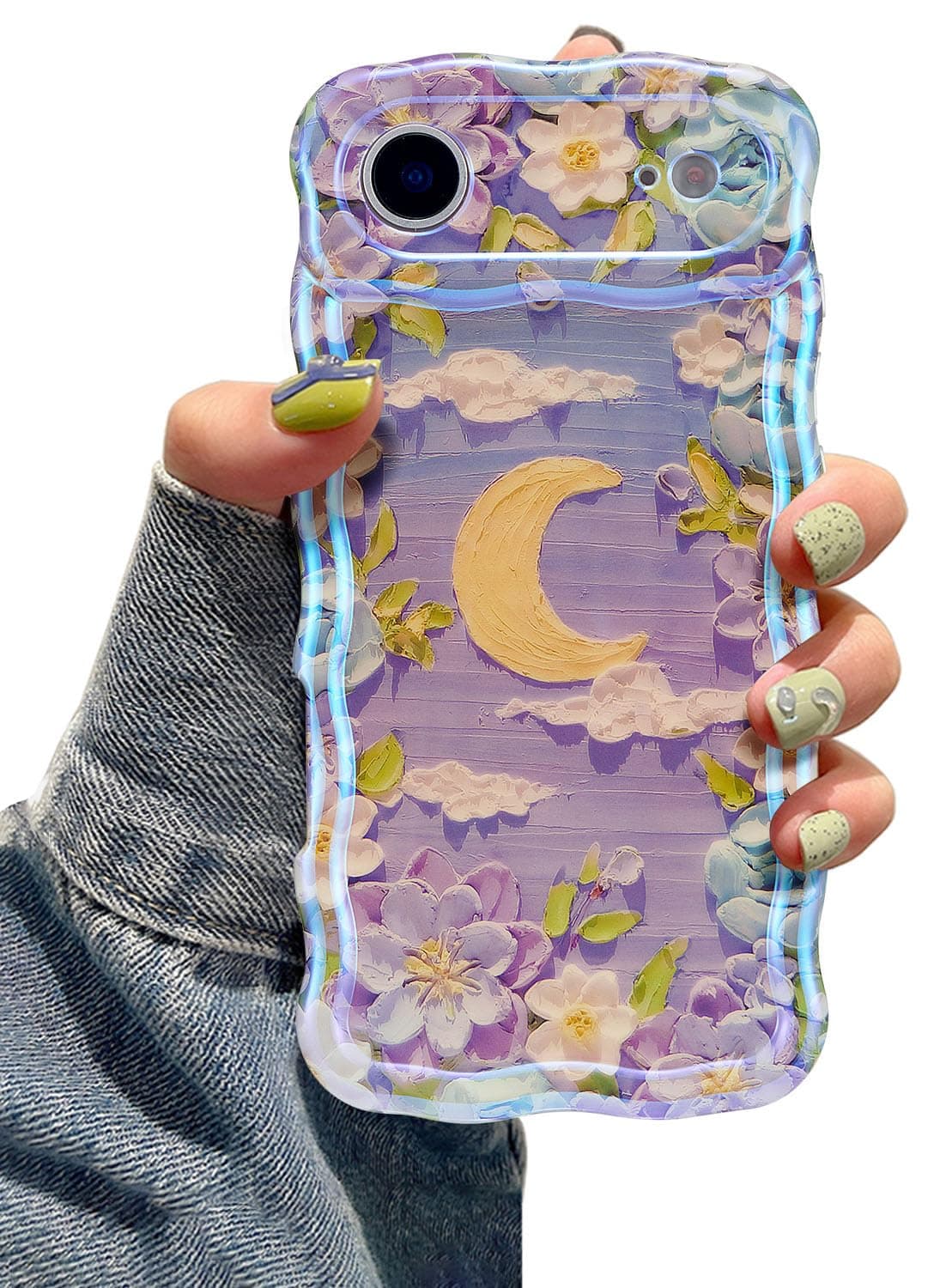 EYZUTAK Case for iPhone 17 Pro, Colorful Retro Oil Painting Printed Flower Laser Glossy Pattern Cute Curly Wave Edge Exquisite Phone Cover Stylish Durable TPU Protective Case for Girl Women-Green — view 112