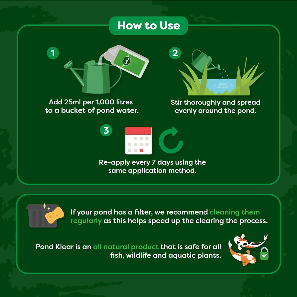 Envii Pond Klear - Natural Green Pond Water Treatment, Clears Green and Murky Water for Crystal Clear Healthy Water, Safe for all Fish and Wildlife -1L Treats 40,000 Litres — view 5