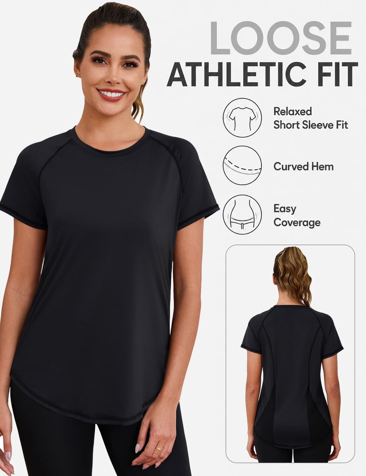 Terecey Camiseta Deportiva Mujer Manga Corta con Malla Espalda Camisetas Fitness de Secado Rápido para Entrenamiento Running y Ocio en Gimnasio Exterior y Casa — view 3