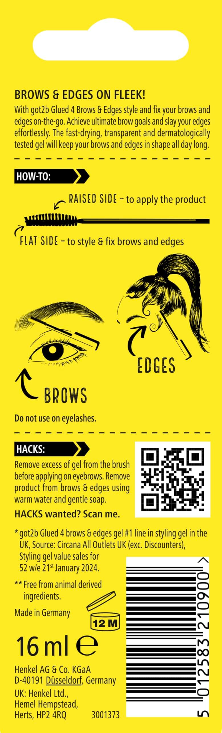 got2b Glued 4 brows & Edges Clear gel 2 in 1 16 ml, Screaming Hold Brow gel, Eyebrow Gel for Long Lasting Looks, Vegan Formula — view 2
