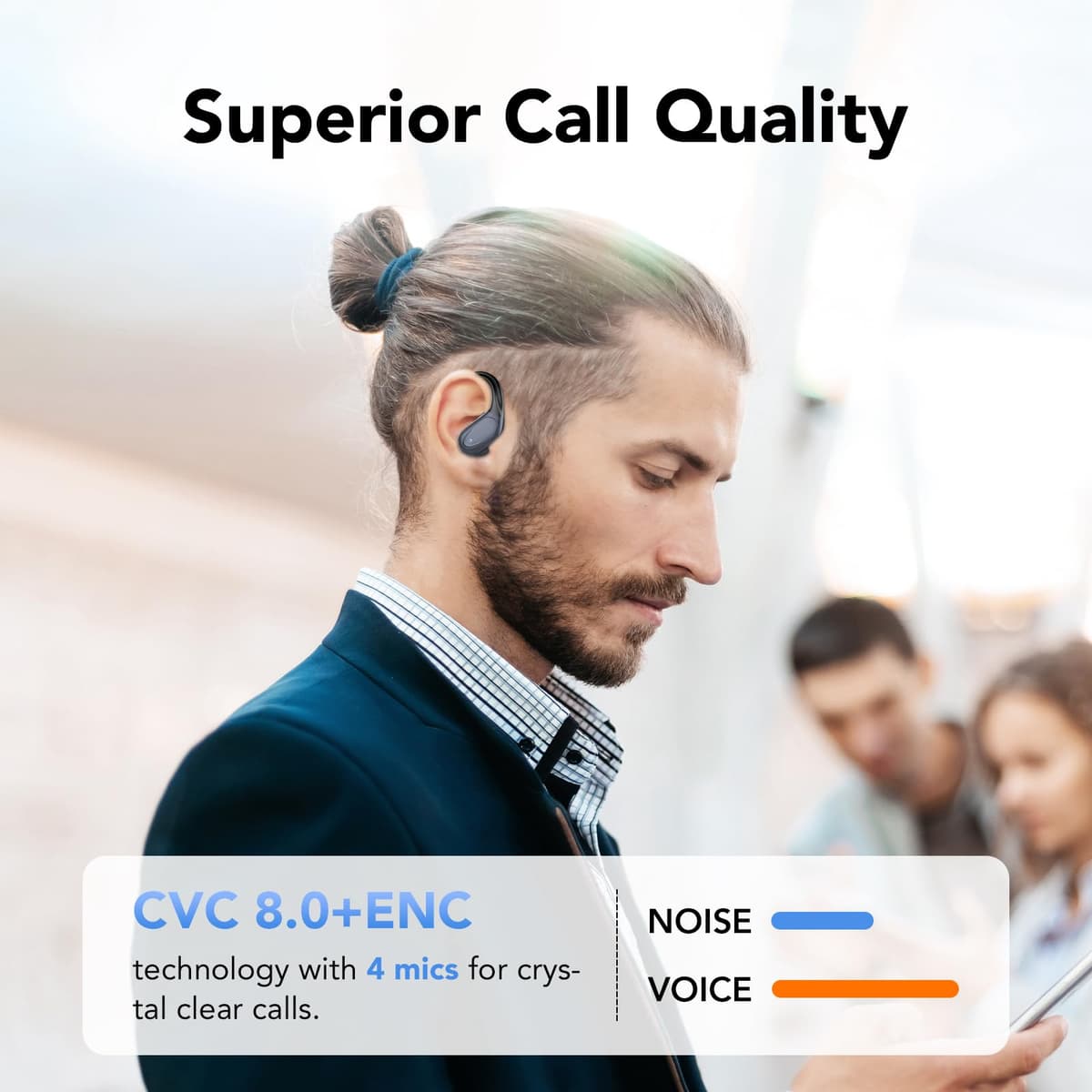 Auriculares Inalambricos, Auriculares Bluetooth 5.3 Deportivos con Gancho de la Oreja, 60H de Reproducción, Pantalla LED, Llamada ENC HD, Profundamente Bajo, Ajuste Cómodo, IPX7 Impermeable(Negro). — view 5