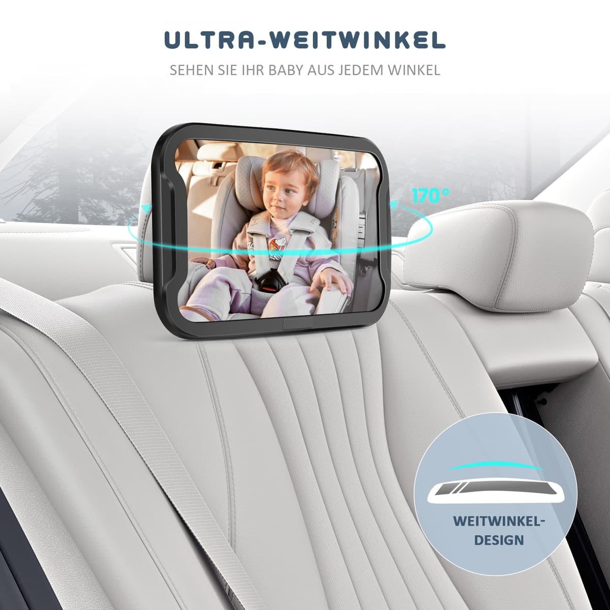 Vinabo Baby Car Mirror, Anti-dropout Baby Mirror with 360° Adjustable Rotation, Unbreakable to Fit All Rear Car Seats Essential Young Parents, 27.5 * 17.5, Black — view 5