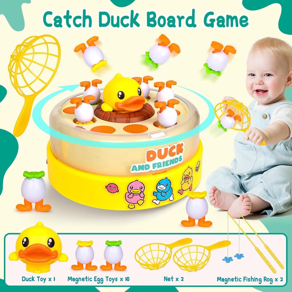 Duck Dash Jumping Duck Game, DuckDash Jumping DucksGame,Bounce Catch DuckPop Up BoardGames,Rotate Bounce Fishing Game Interactive Kids Toy for Ages 3-8 Tabletop Family Games,Boys Girls Gifts(Ducks) — view 5
