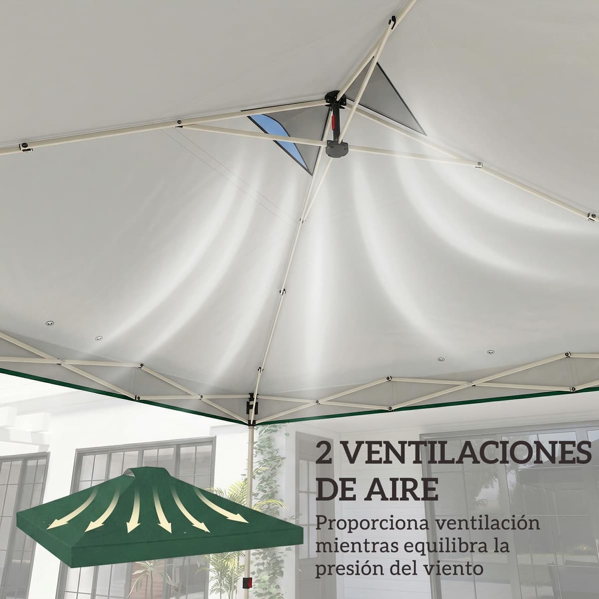 Outsunny Toldo de Pérgola de Recambio 3x3 m Techo de Repuesto para Carpa Plegable de Jardín de Tela Oxford 210D con 8 Orificios de Drenaje y Doble Ventilación Protección UV 50+ Solo TOLDO Verde — view 4