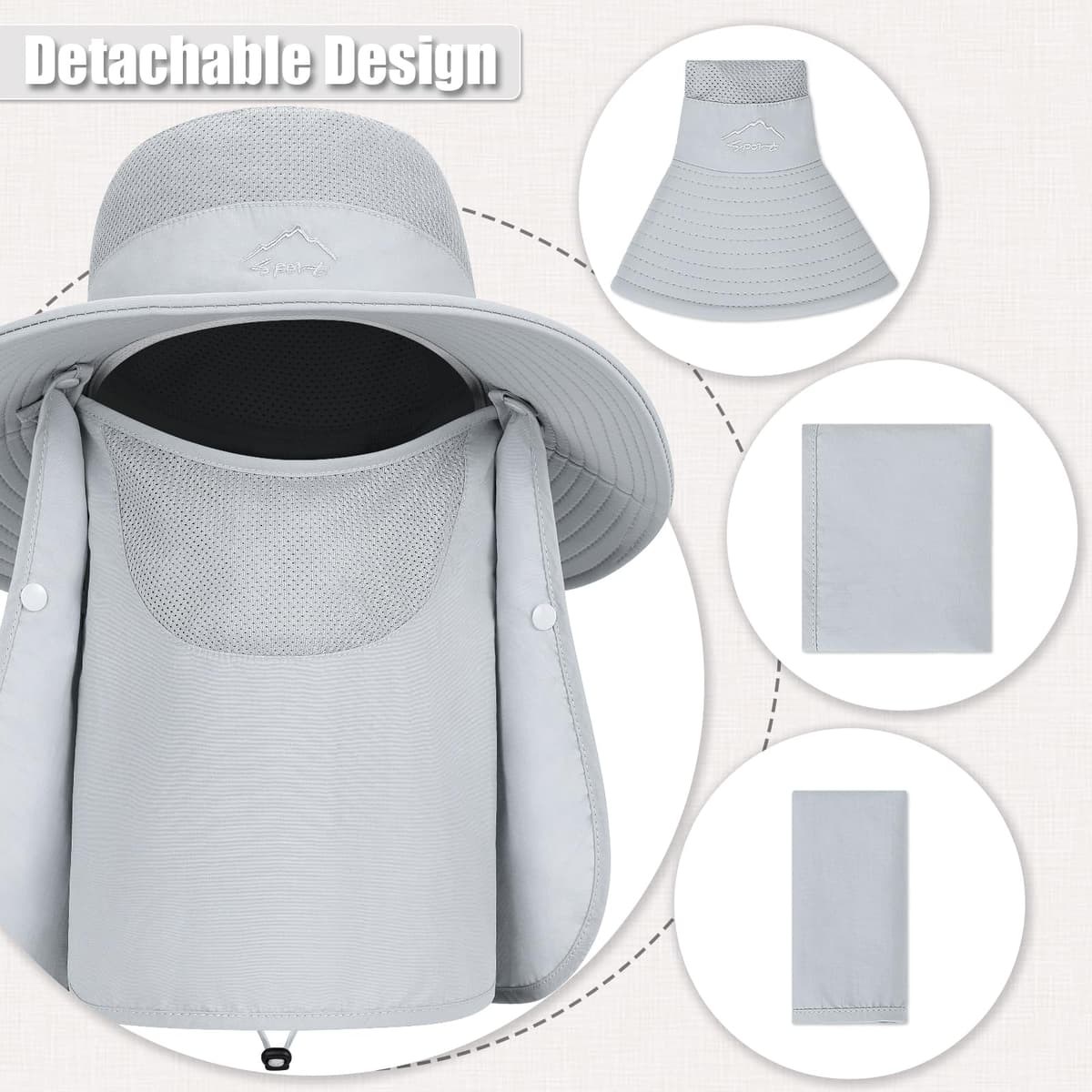 TAGVO Sombreros de Pesca para Hombre Mujer con Cubierta de Cuello Desmontable, Gorros de Pescador con Protección UPF 50+, Sombreros y Gorras de Sol Plegables para Cámping Excursionismo Caminando — view 5