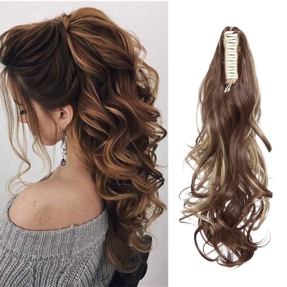 17"(43cm) SEGO Ponytail Long Synthetic Hair Looks Natural [Red Brown/Orange] Clip in Hair Extensions Curly Tail Ponytail Extension (90g) — view 66