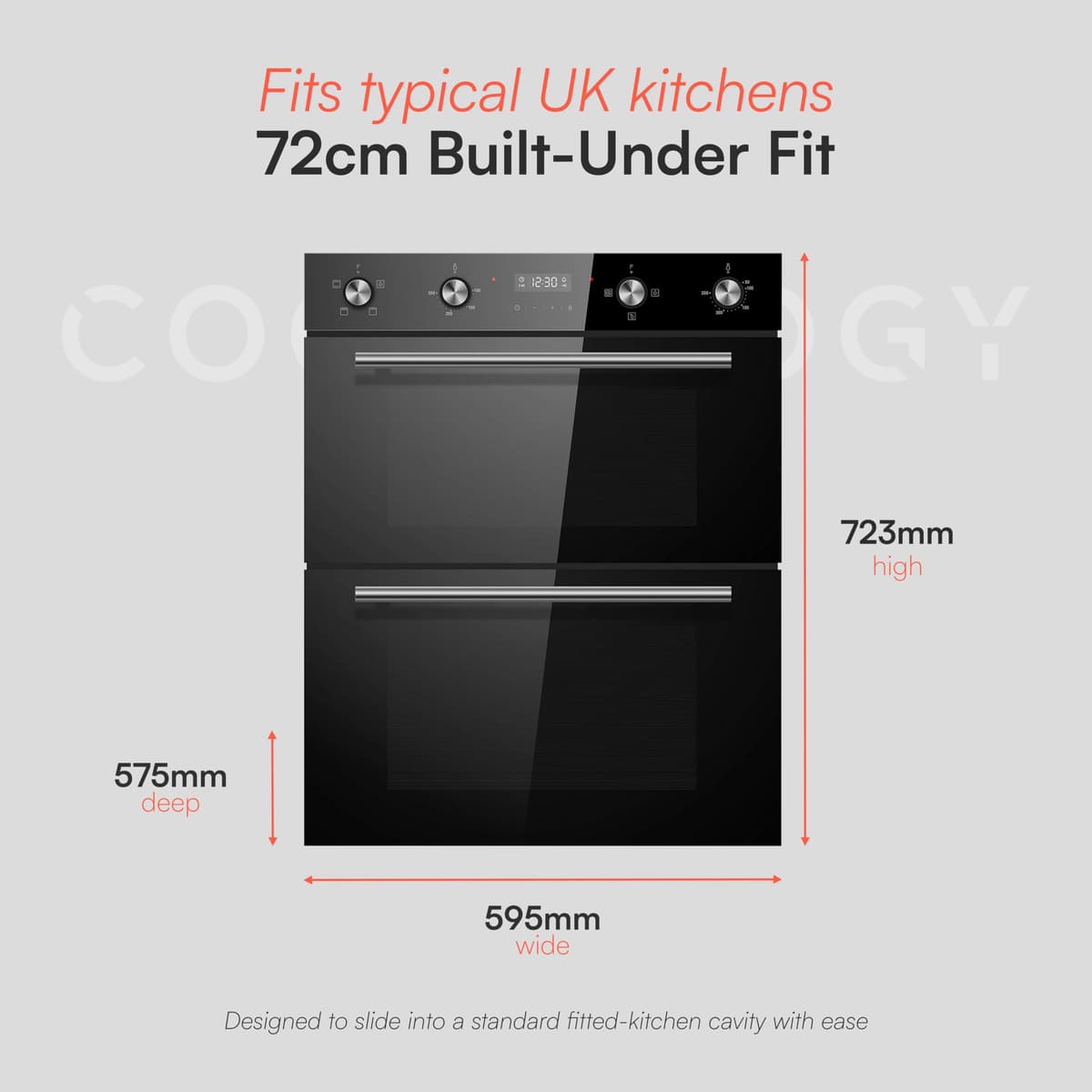 Cookology CDO720BK Built-in Electric Double Fan Oven in Black - Combined 85 Litre Capacity - Integrated Cooker - 6 Cooking Functions - Easy Programmable Timer - Dial Controls & Digital Clock — view 4