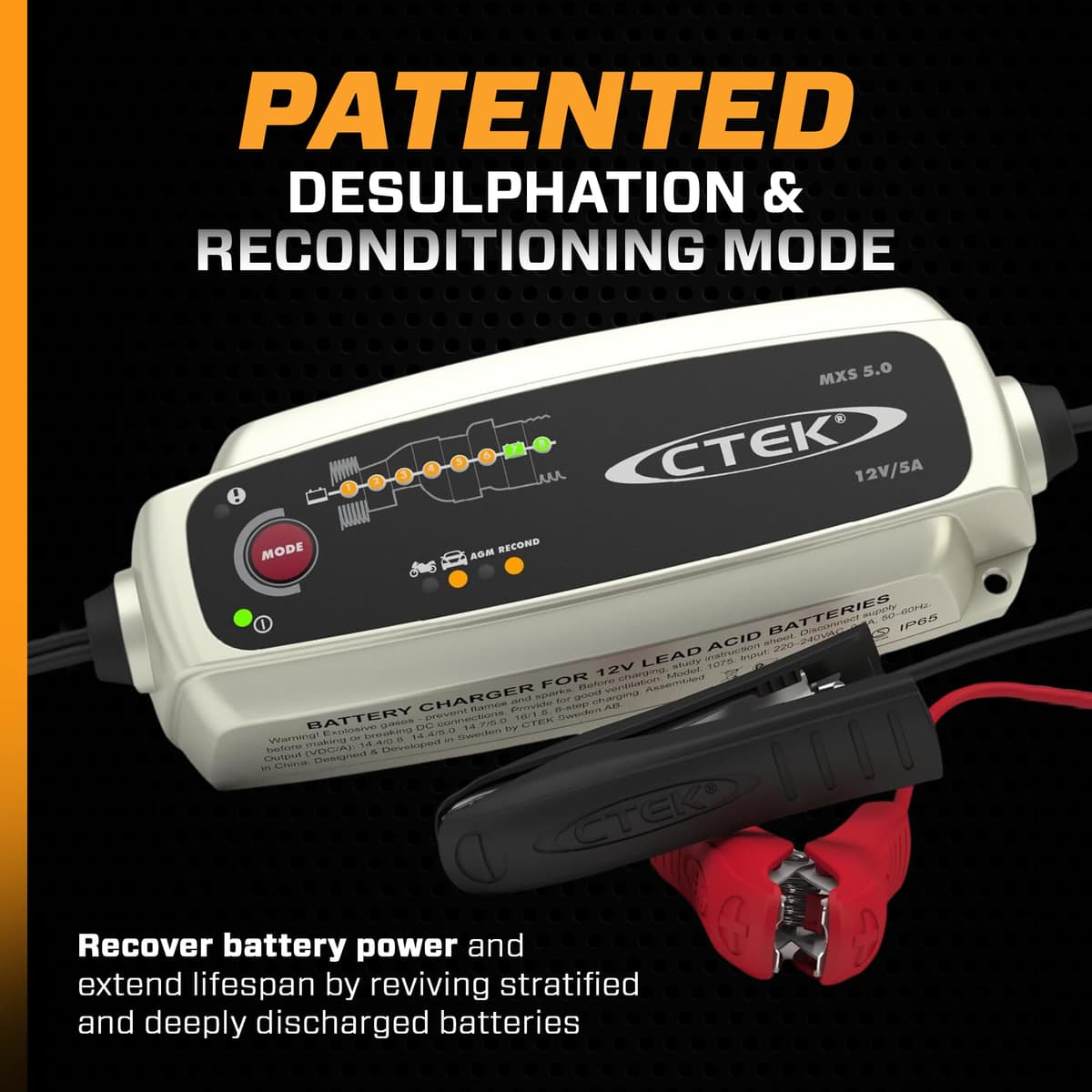 CTEK MXS 5.0 Battery Charger with Automatic Temperature Compensation, Black — view 3