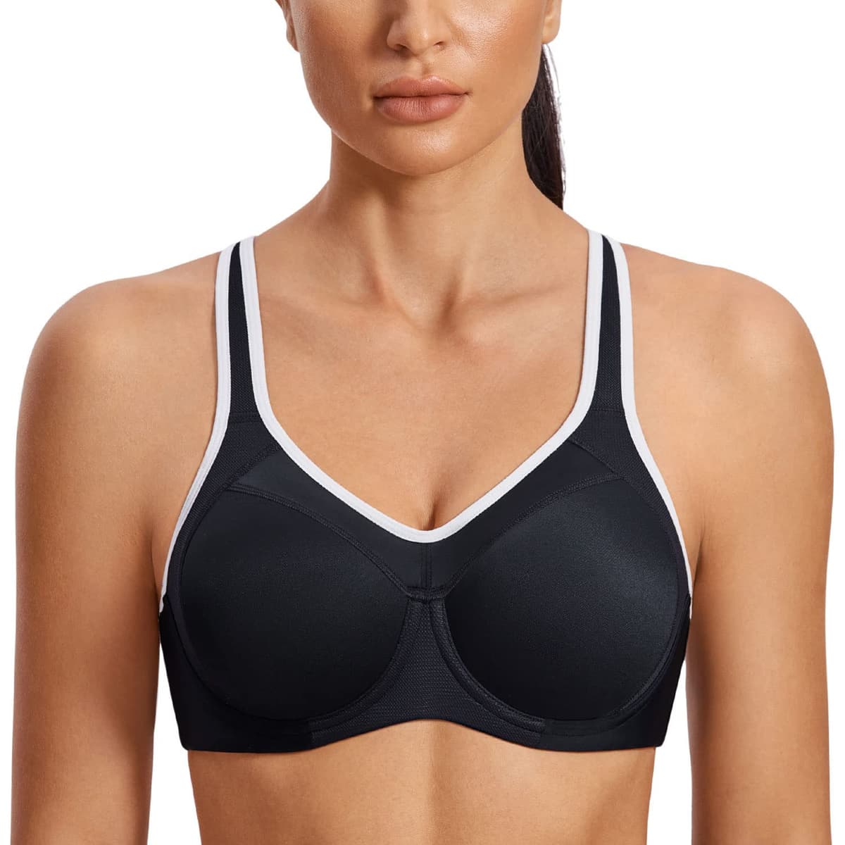 SYROKAN Women's High Impact Sports Bra Underwire Full Support Racerback Padded Running Bra — view 11